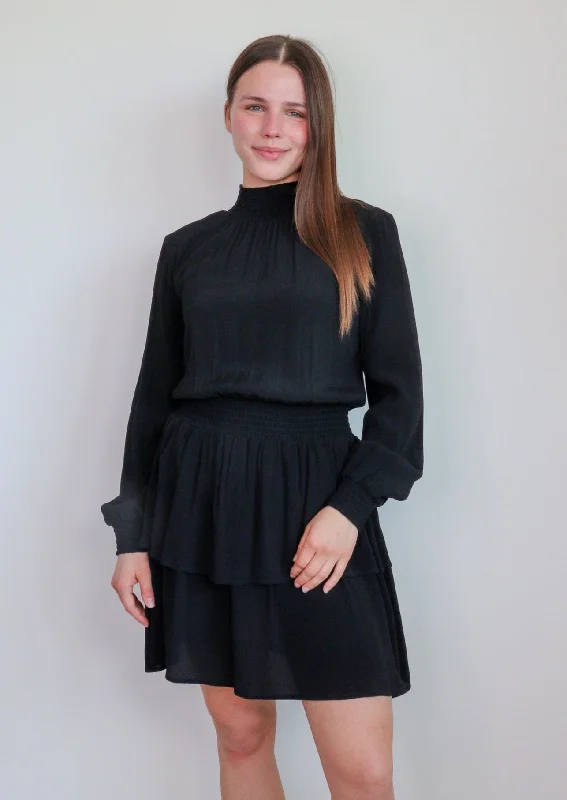 High Neck Smocked Dress—Black **FINAL SALE **