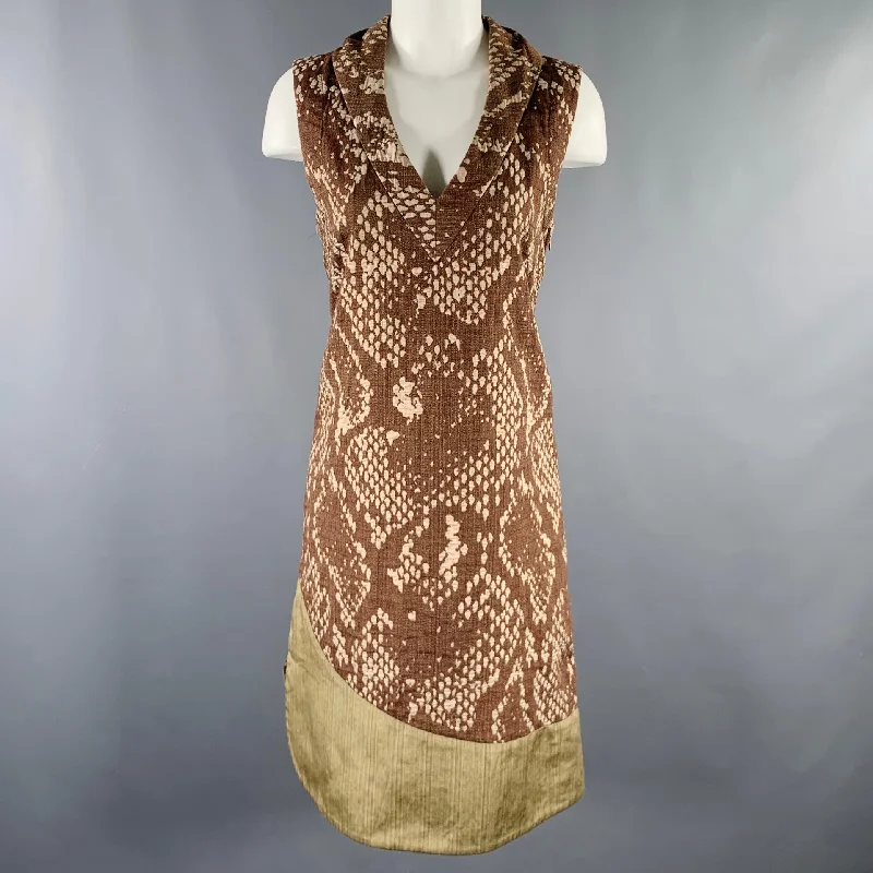 ISSEY MIYAKE Size M Brown Beige Snakeskin Print Sleeveless Dress