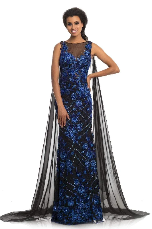 Johnathan Kayne - Embroidered Velvet Cape Evening Dress 9085SC