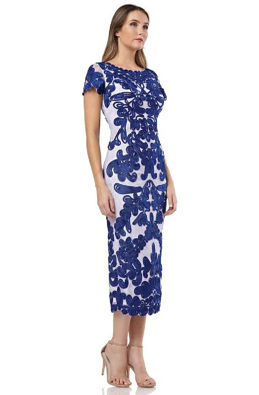 JS Collections - Boat Neck Soutache Overlay Tea-Length Dress 865626SC