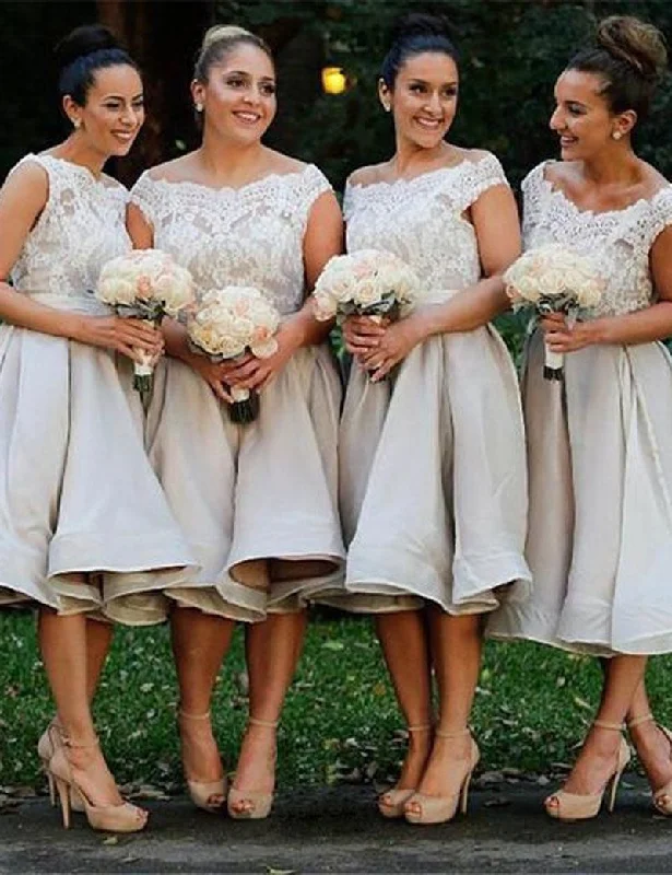 Light Grey Bridesmaid Dress, Off-shoulder Bridesmaid Dress, Knee-length Bridesmaid Dress, Organza Bridesmaid Dress, Charming Bridesmaid Dress, PD05