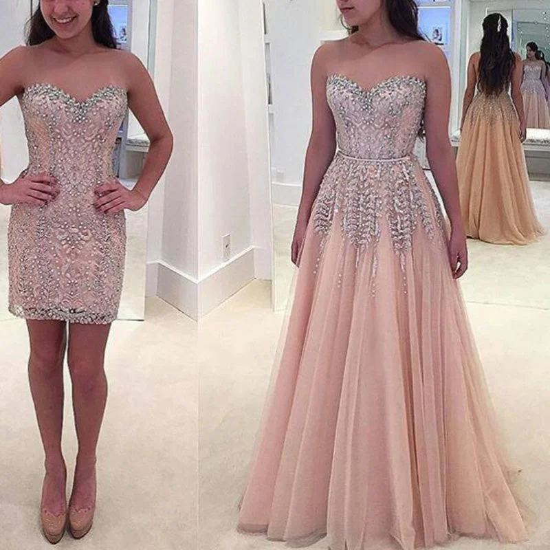 LP3362 Sweetheart Beading Two Pieces Prom Dress 2018 one Dress Two Style Attachable Train Formal Gown 2018