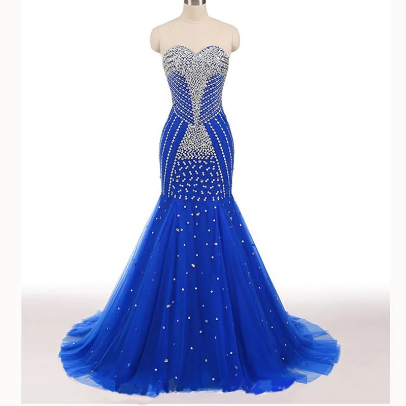 LP5518 Bling Bling Royal Blue Luxury Heavy Beading Prom Dress Mermaid Pageant Gown Sweetheart Formal Evening Dresses 2018