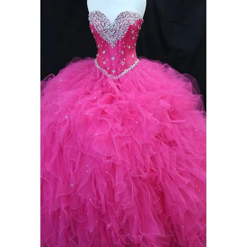 LP8913 Fuchsia Pink Quinceanera Dress s Ball Gown Sweetheart Beading Sweet Sixteen Dresse 2020