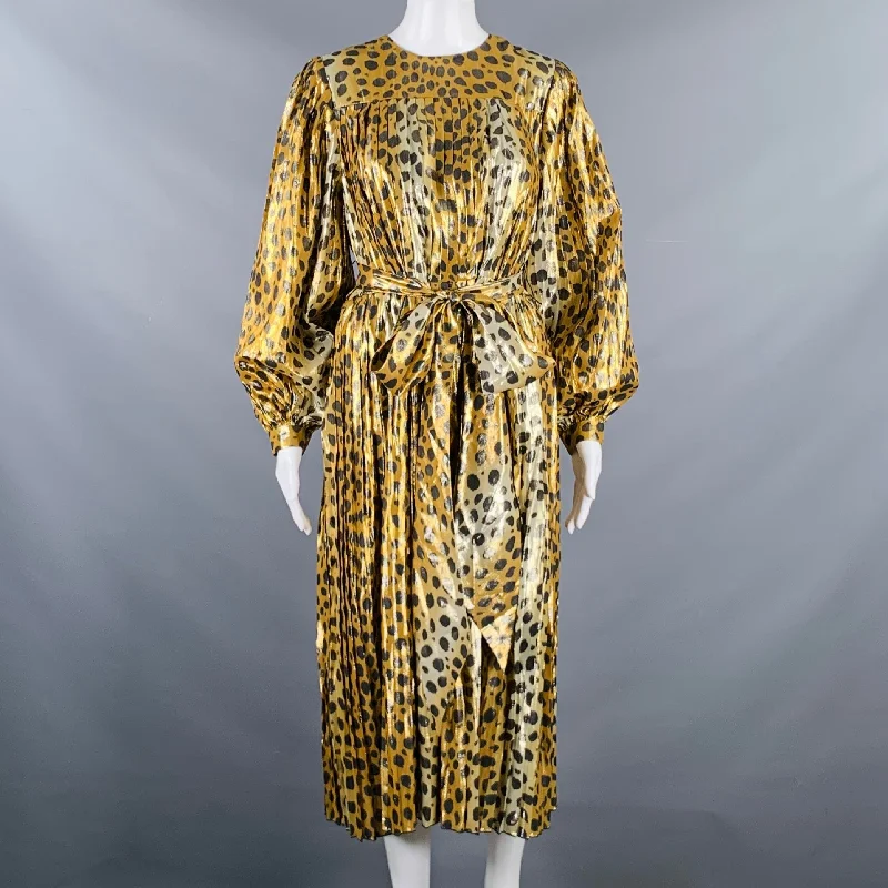 MARC JACOBS Size 0 Gold Black Silk Metallic Animal Print Pleated Dress