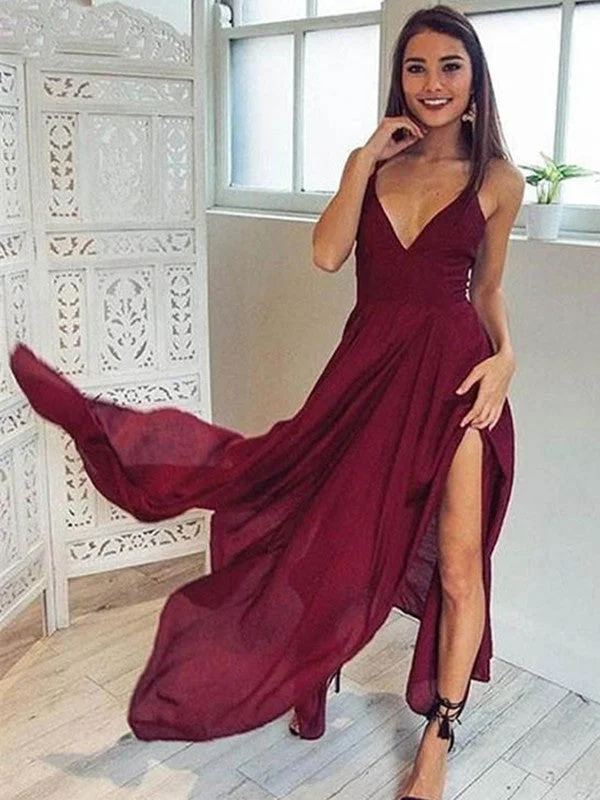 Maroon V-Neck Backless Prom Dress, Formal Bridesmaid Dress, BD23031111