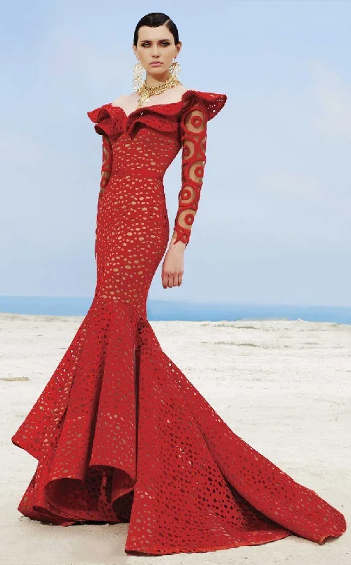 MNM Couture - Off Shoulder Well Detailed Fitted Mermaid Gown 2345