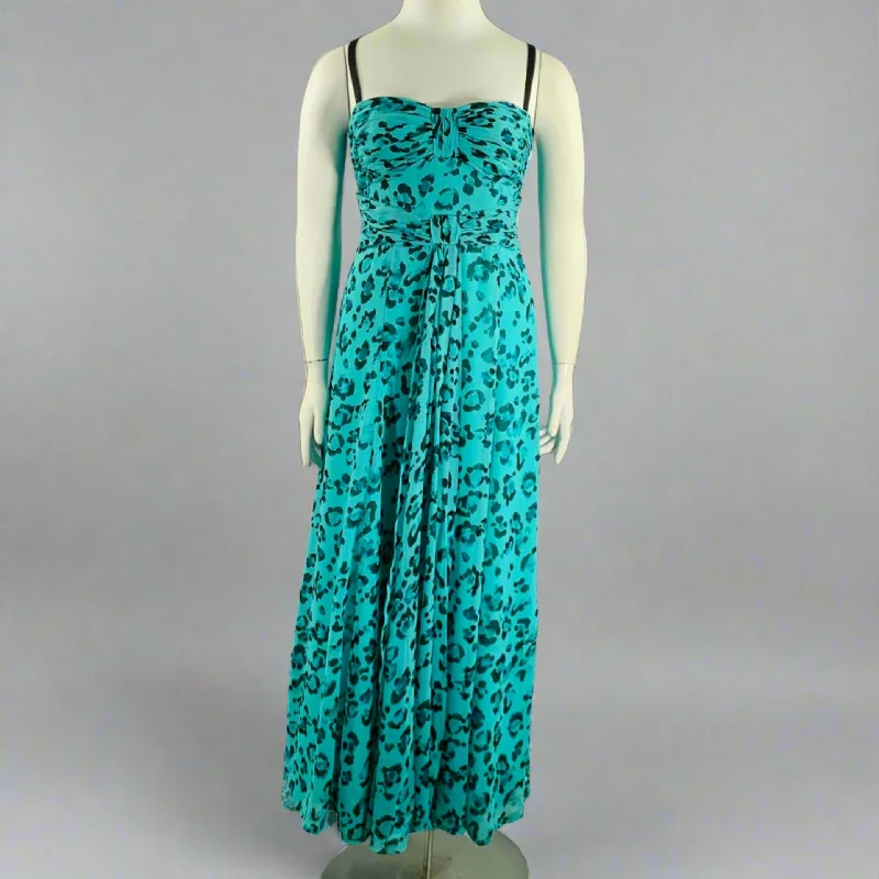 NANETTE LEPORE Size 10 Black Turquoise Silk Animal Print Ruched Dress