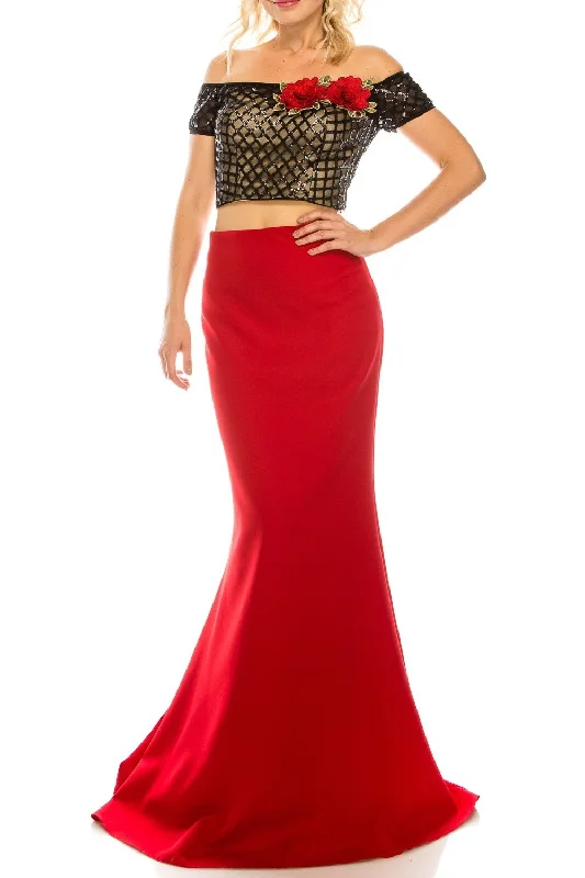 Odrella - Two Piece Embellished Off-Shoulder Gown 4599SC