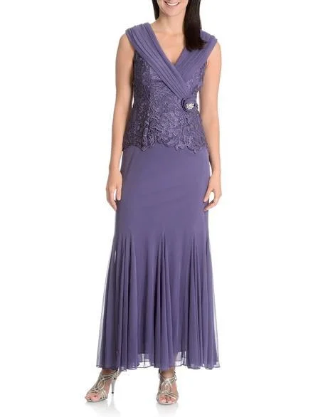 Patra - 12678SC V Neck Embroidered Column Dress