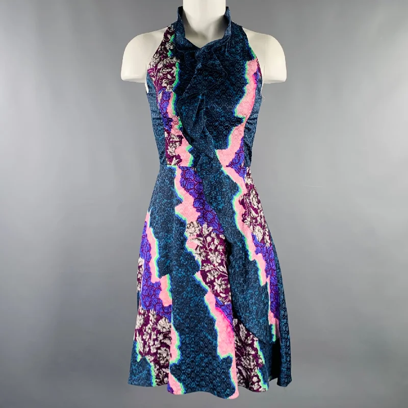 PETER PILOTTO Size 2 Blue Multi Color Floral Halter Dress