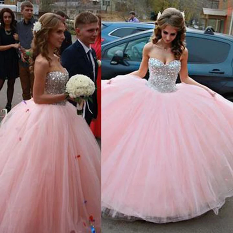 Pink Ball Gown Quinceanera Dress Sweetheart with Beading Crystal,sweet 16 dresses