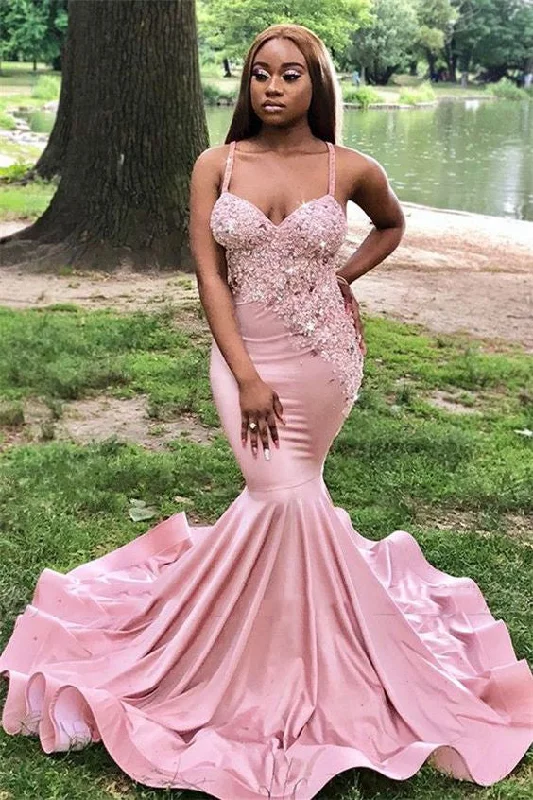 Pink Satin Halter Sweetheart Mermaid Prom Dress, PD2305089