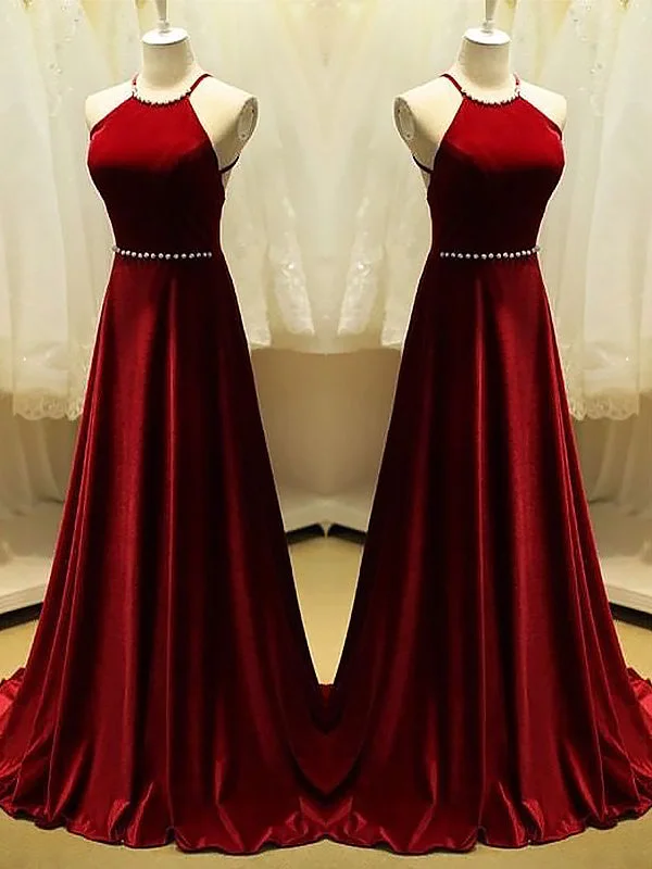 Red Jewel Sequence A-Line Prom Dress, PD23030516