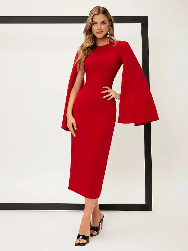 SHEIN Belle Solid Cloak Sleeve Split Back Dress