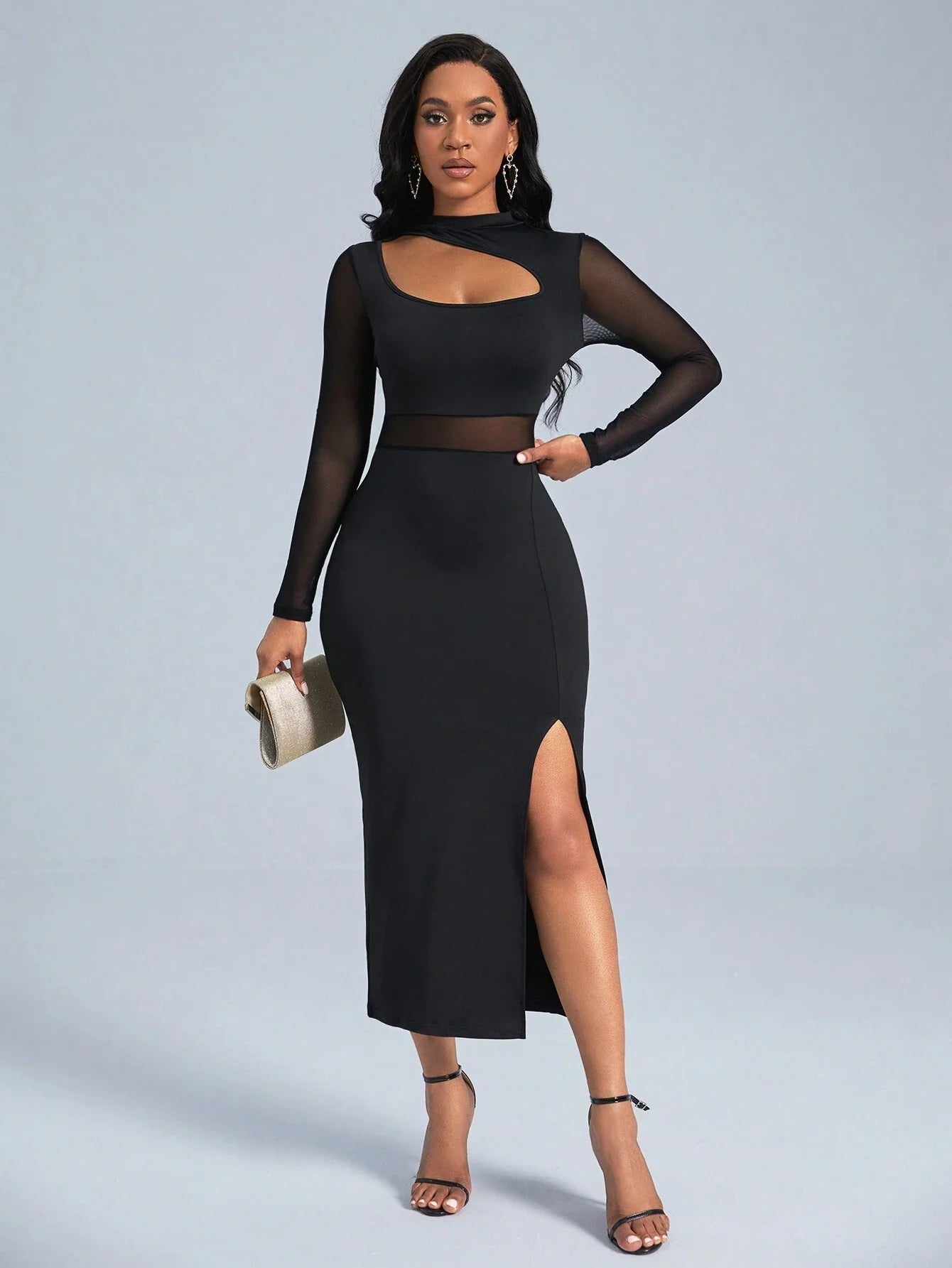 SHEIN Slayr Cut Out Front Contrast Mesh Split Thigh Dress