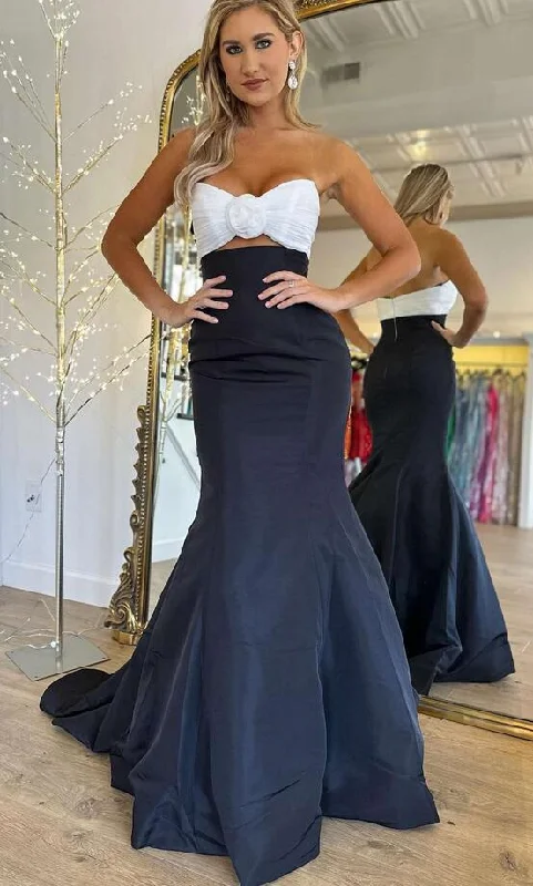 Strapless White and Black Ruched Mermaid Prom Dress PC1322