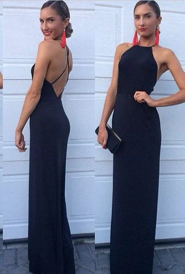 Stunning Black Backless Sheath Prom Dress, PD2305189