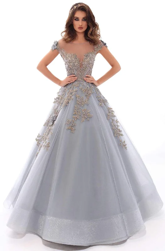 Tarik Ediz - 93653 Illusion Bateau Embellished A-line Dress