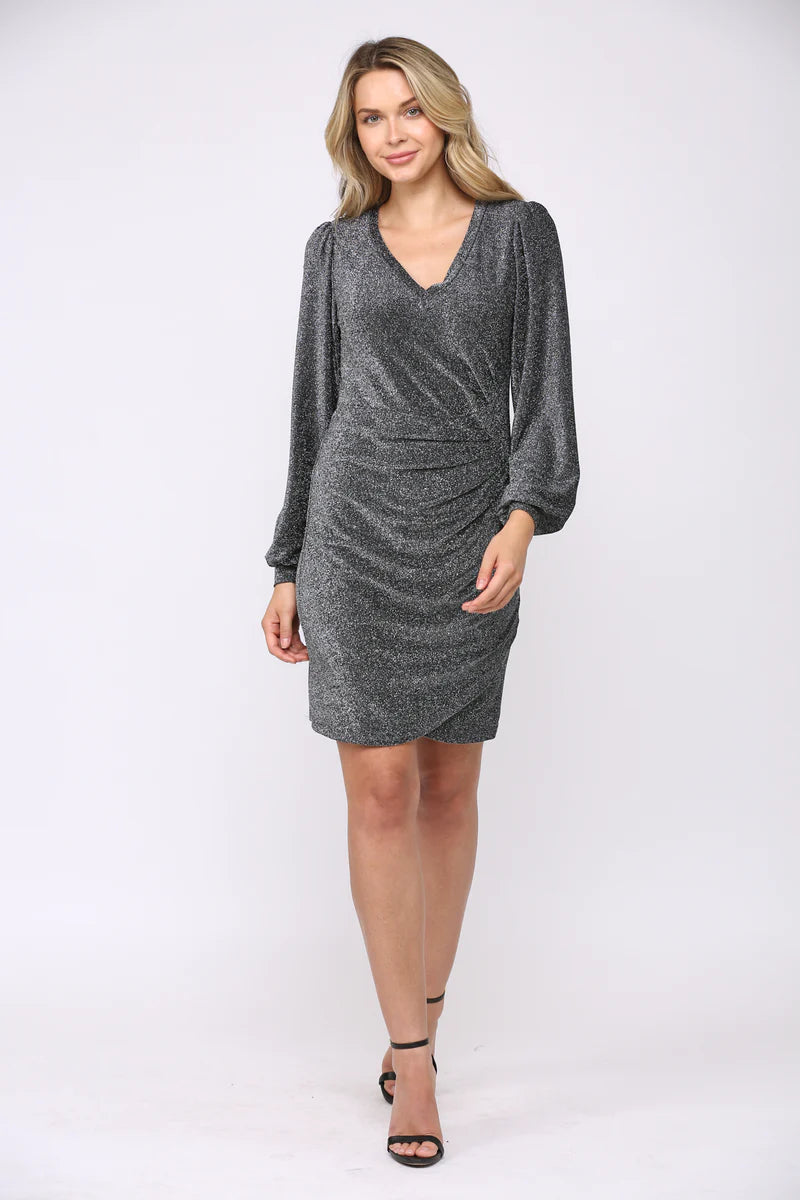 V-Neck Silver Metallic Dress