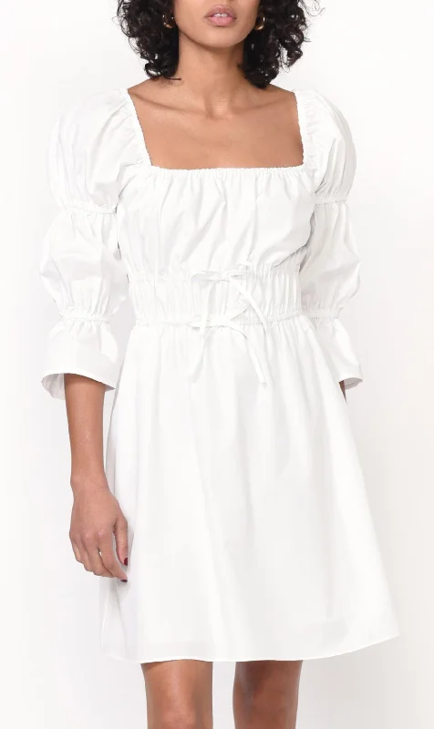 Willow Balloon Sleeve Poplin Dress- White *FINAL SALE*