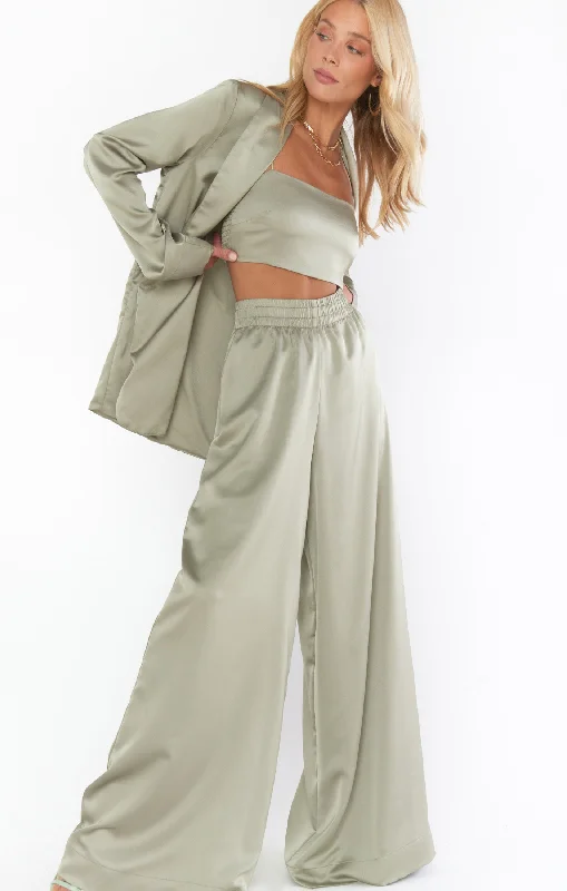 Irwin Pants ~ Moss Green Luxe Satin