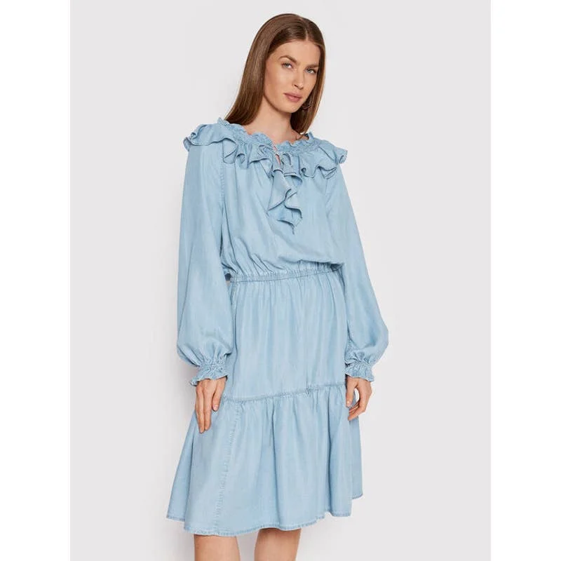 LAUREN RALPH LAUREN Ladies Ruffled Long-Sleeve Denim Dress