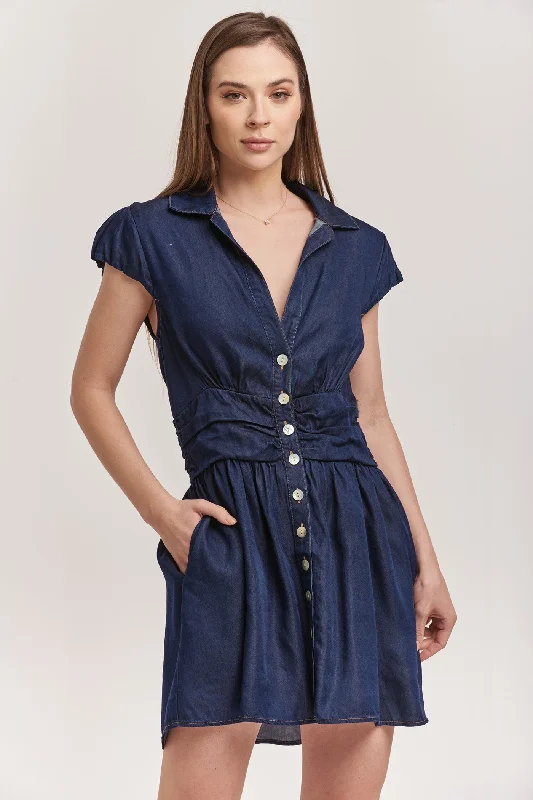 SAWYER BUTTON DOWN DRESS DARK DENIM TENCEL