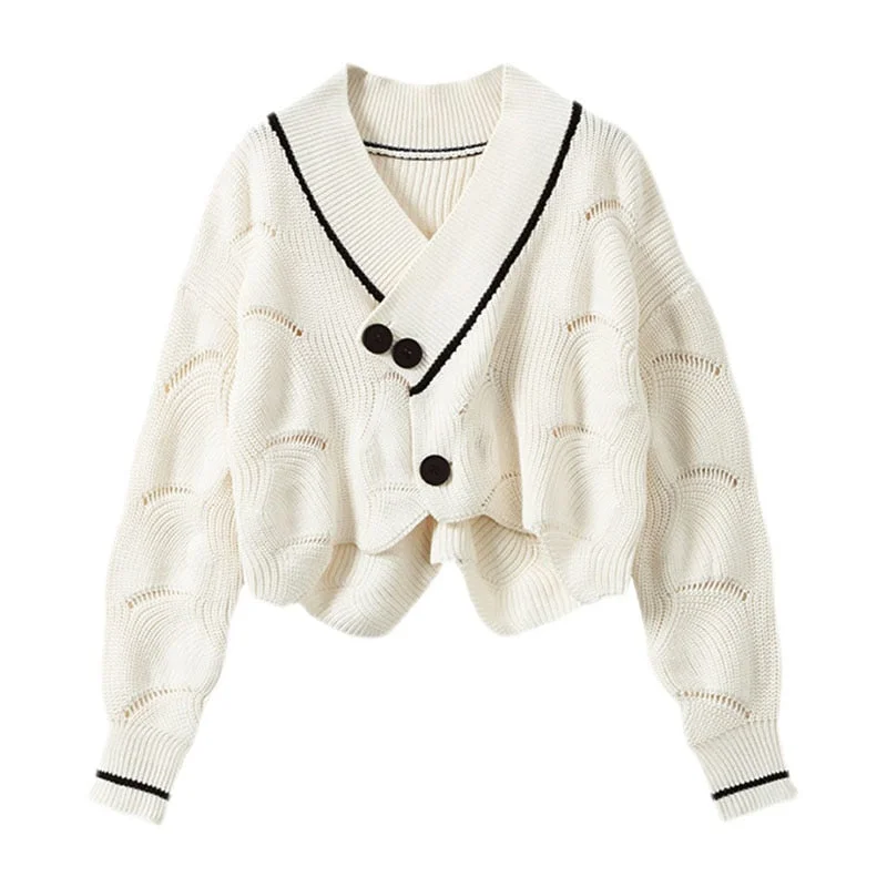 Harajuku Korean Style White Knitwear Tops Coat Autumn Winter Sweet College Style Sweater Female Student Loose Casual Cardigan