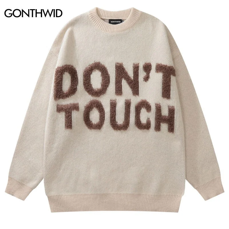 Harajuku Sweater Streetwear Hip Hop Knitted Letter Pullover Jumpers Sweaters 2023 Men Women Autumn Casual Sweater Couple