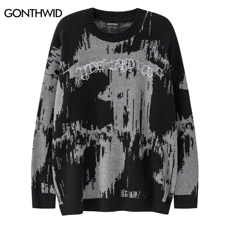 Hip Hop Sweater Y2K Grunge Vintage Embroidery Letter Knitted Jumpers Sweaters Harajuku Casual Punk Gothic Pullover Streetwear