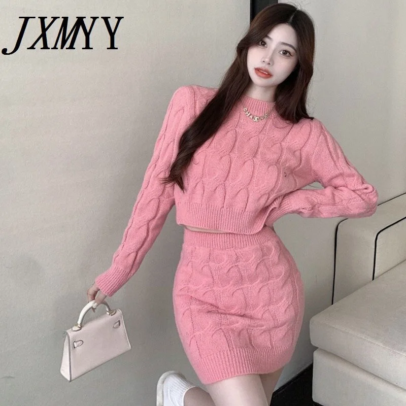 imCharms Sexy Sweater Suit Autumn And Winter Products Simple Casual Loose Two-Piece Hollow Women's Clothing