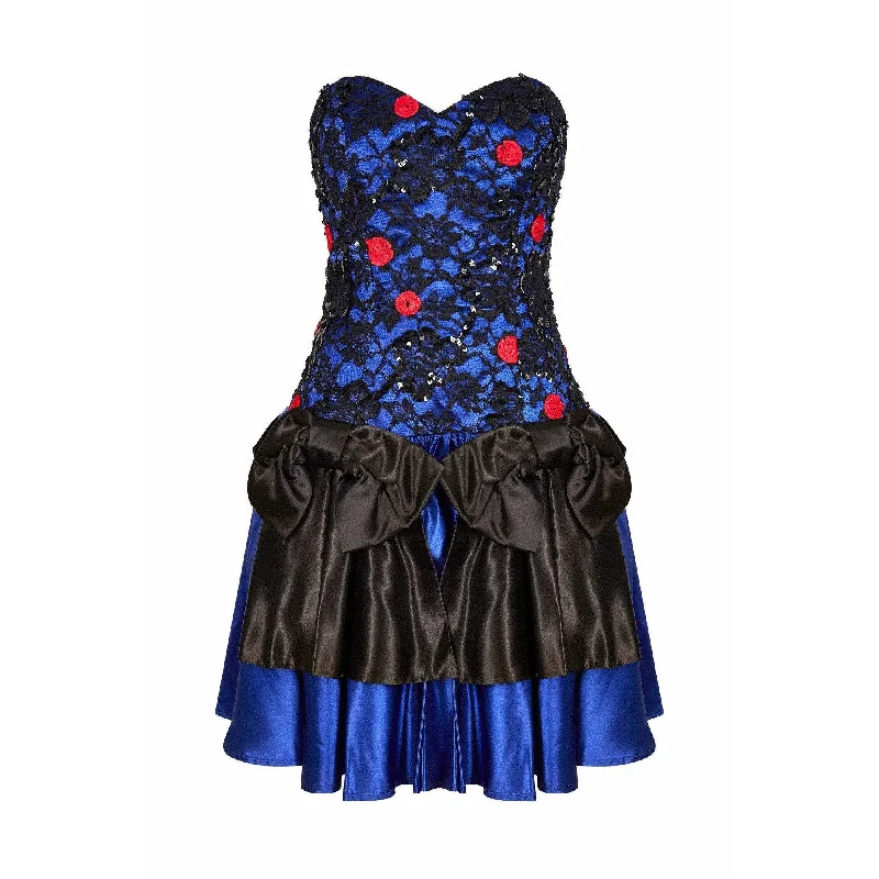 1980s Roots Blue Lace Bow Detail Cocktail Dress with Structured Bodice