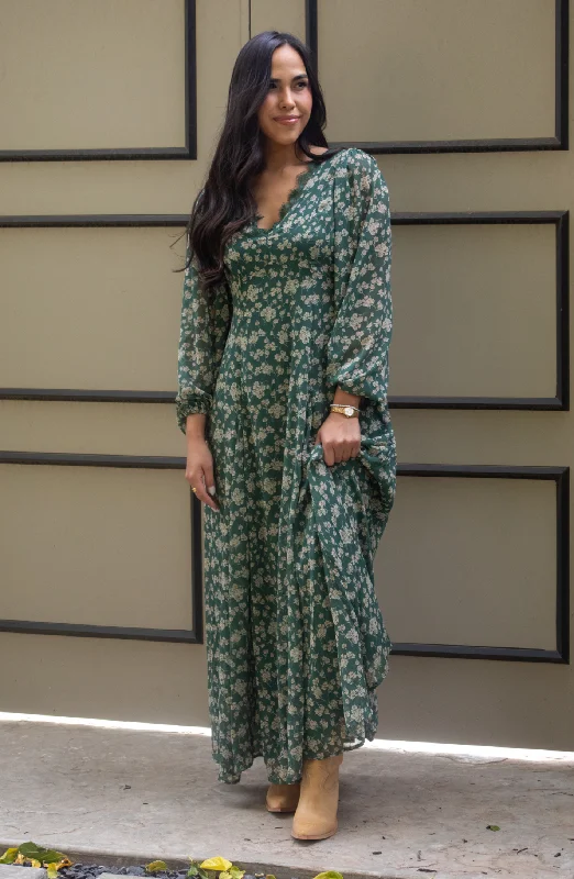 A Sight To See Green Floral Maxi Dress