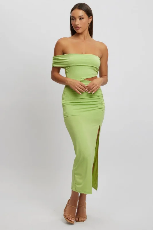 Green Bodycon Dress One Shoulder Maxi