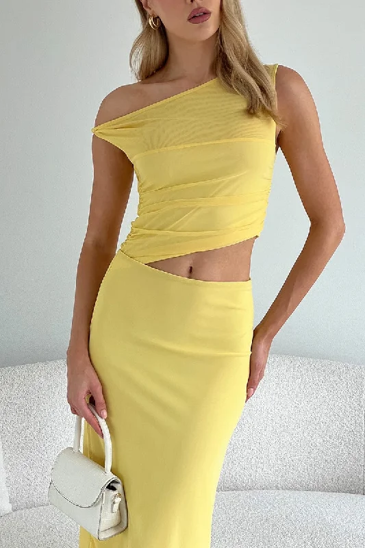 Yellow Bodycon Dress Maxi Mesh