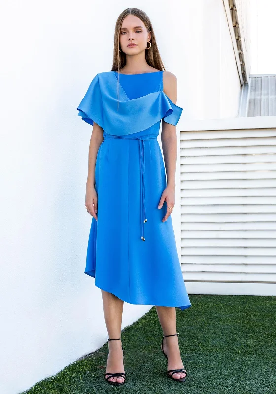 Kameya Asymmetric Cut Midi Dress, Azure Blue