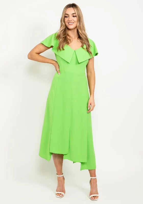 Kameya Button Back Folded Neck Midi Dress, Green