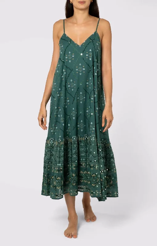 Mosaic Print V Neck Midi Dress in Bottle Green