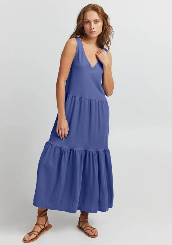 Pulz Amelia Sleeveless Tiered Midi Dress, Strong Blue