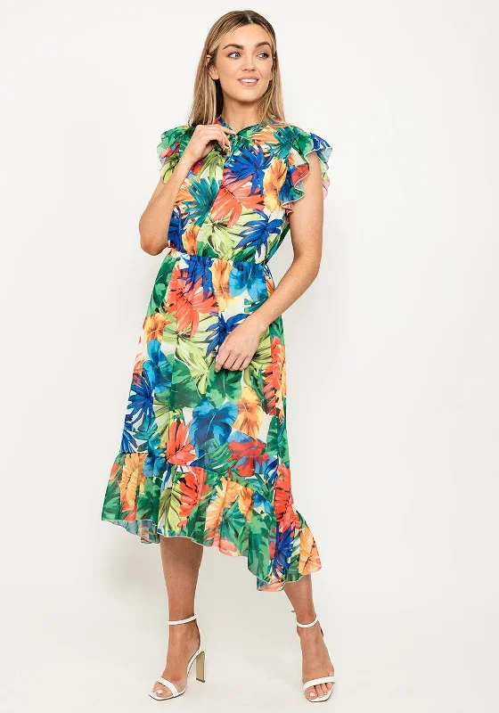 Seventy1 Tropical Floral Midi Dress, Blue Multi