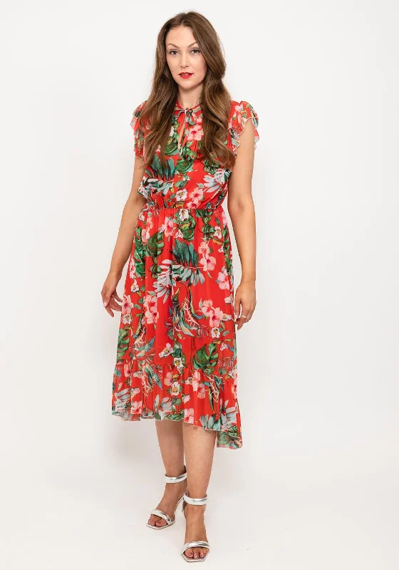 Seventy1 Tropical Floral Midi Dress, Red