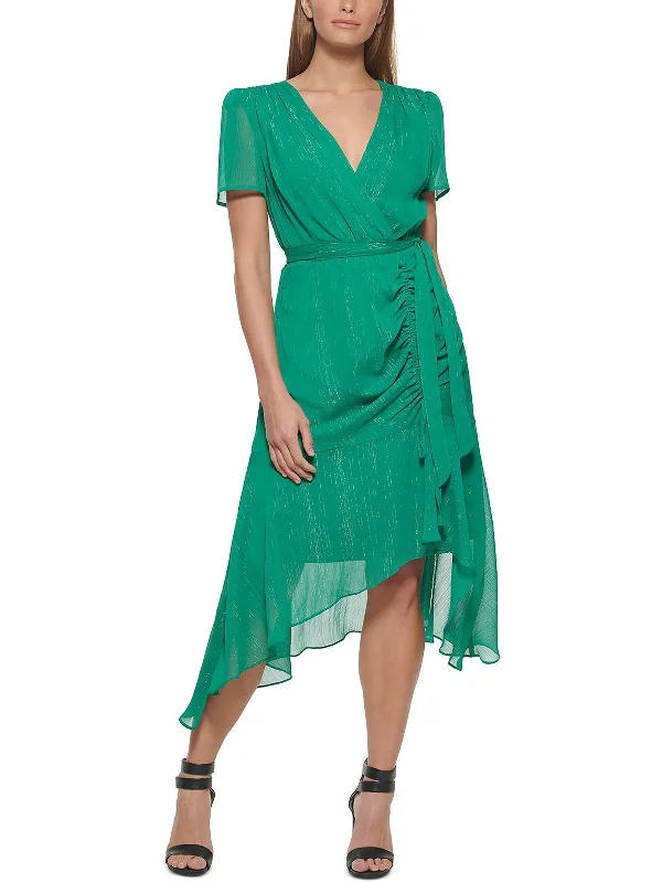 Womens Chiffon Ruched Midi Dress