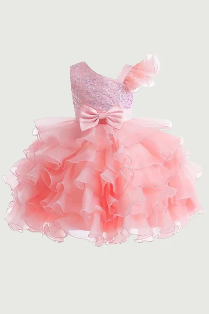 Elegant Teenager Princess Dress Bow Birthday Girl's Bridesmaid Dresses Sequin Costume