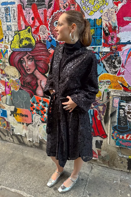 Stella Nova Black Lace Sequins Shirt Dress