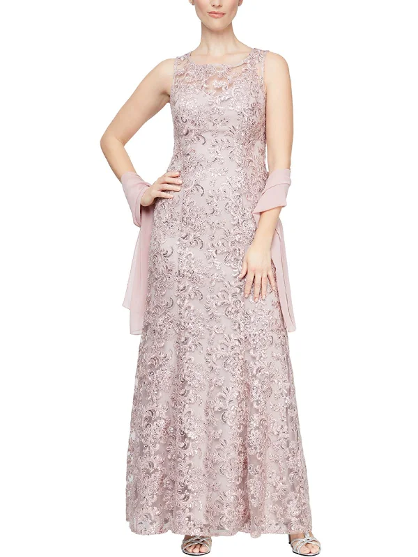 Womens Sequined Full Length Evening Dress