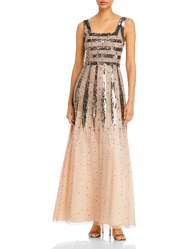 Womens Sequined Sleeveless Evening Dress