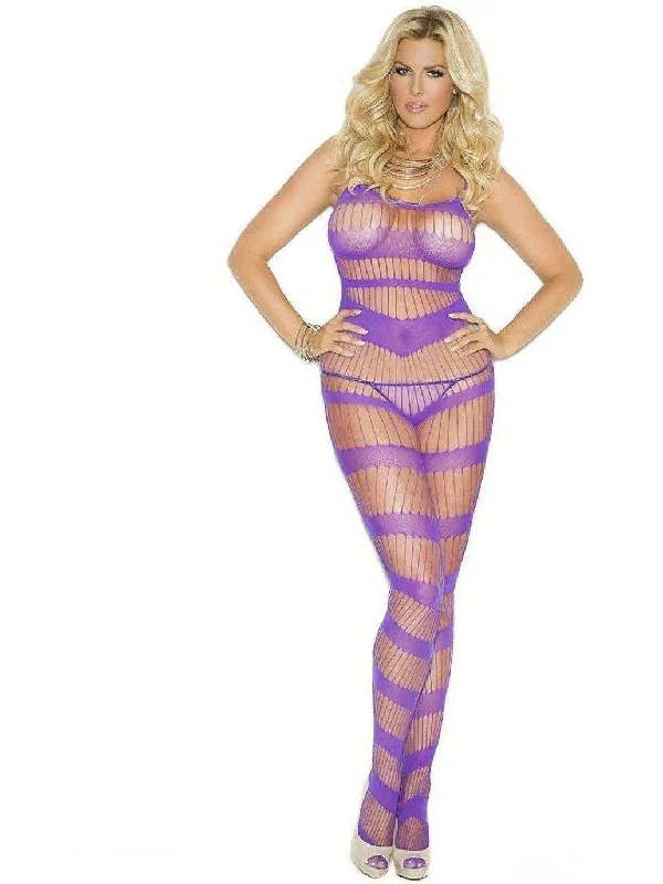 Ravishing Strappy Bodystocking with Open Crotch in Purple, Plus Size