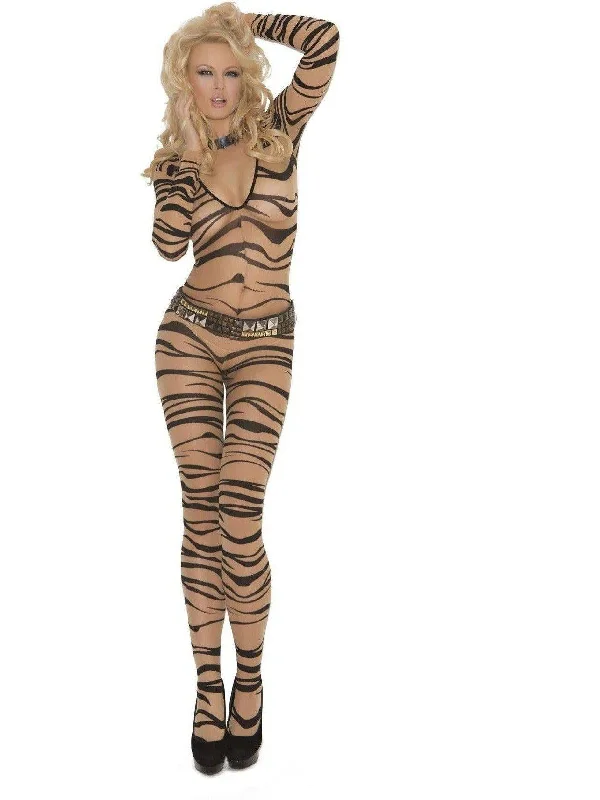 Be wild in a Sheer zebra print Bodystocking in Zebra Print.  Also in plus size