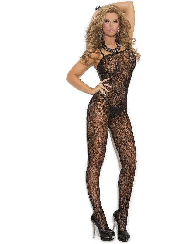 Stunning Rose Lace Bodystocking with open crotch in Black, Red, also in plus size